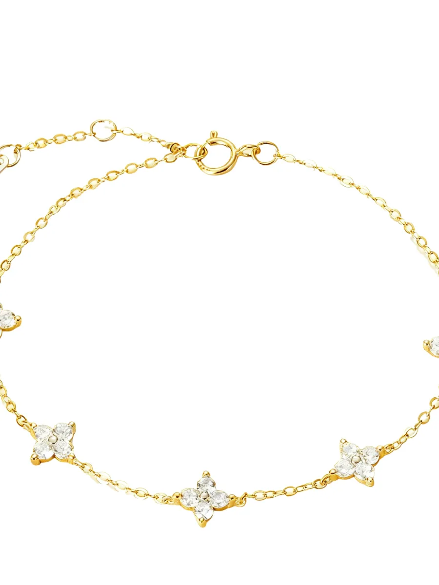 Sparkling Four-Leaf Clover S925 Sterling Silver Bracelet
