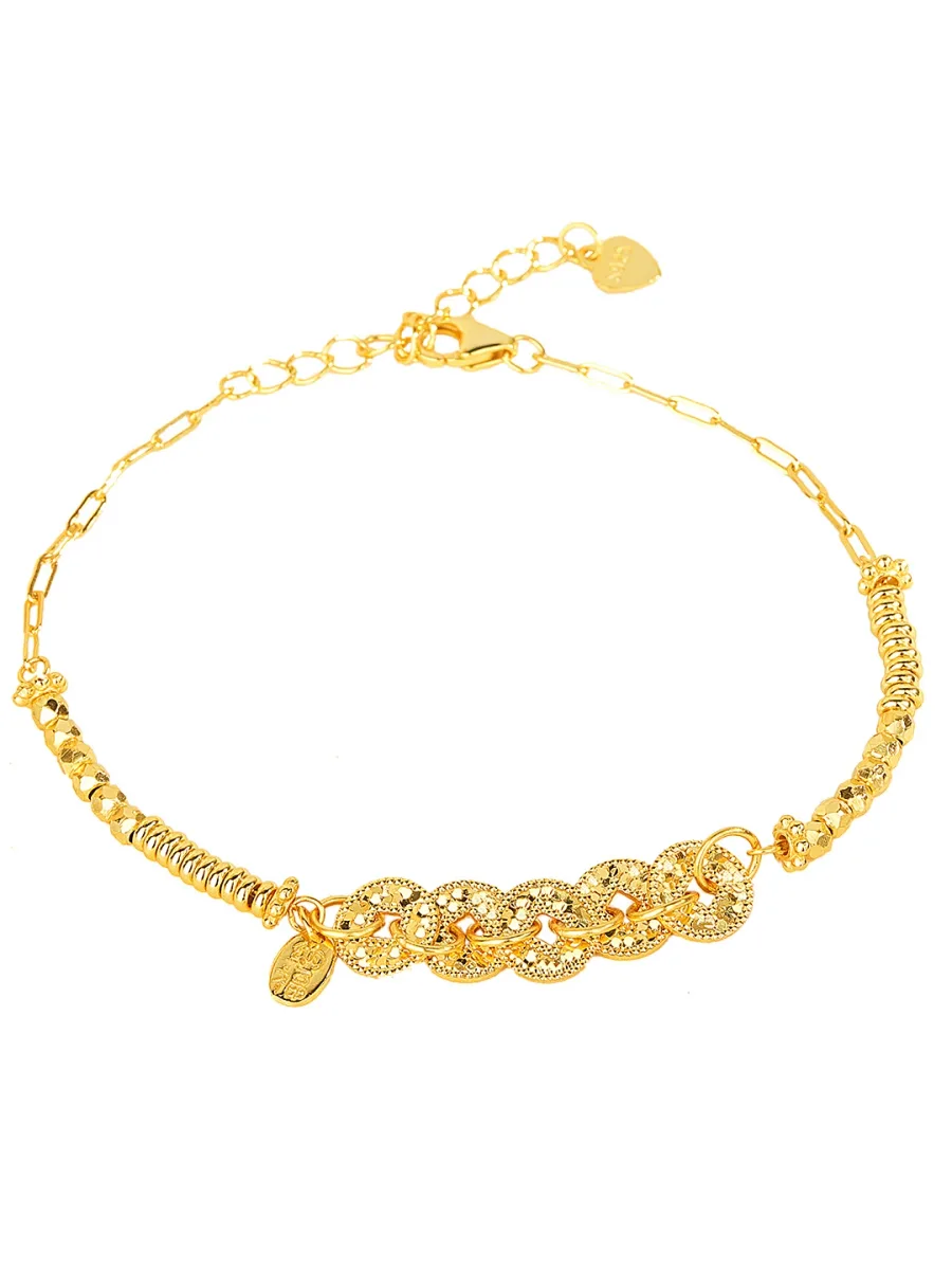 Gold-Tone S925 Silver Five-Emperor Coin & Ruyi Bracelet