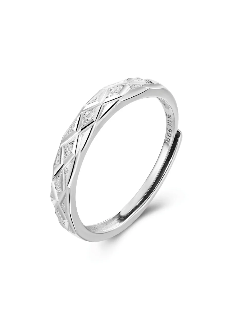 S999 Silver Interwoven Geometric Couple Ring