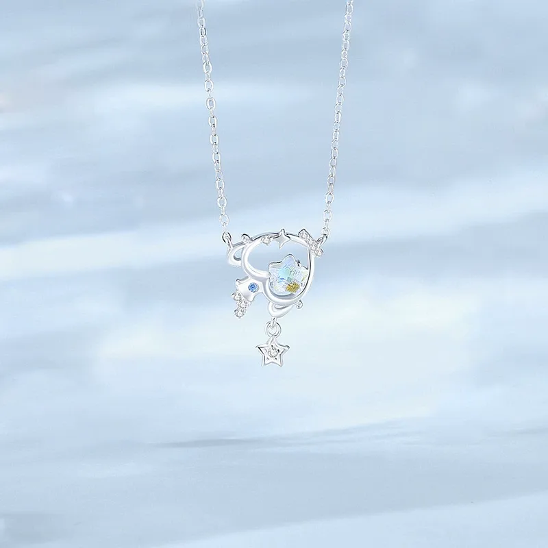 Star Zodiac 925 Silver Moonstone Choker Necklace