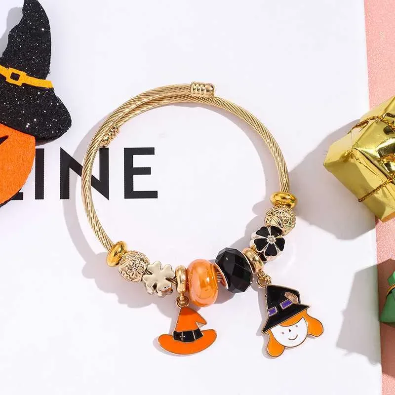 Halloween Ghost & Witch Hat Charm Bangle
