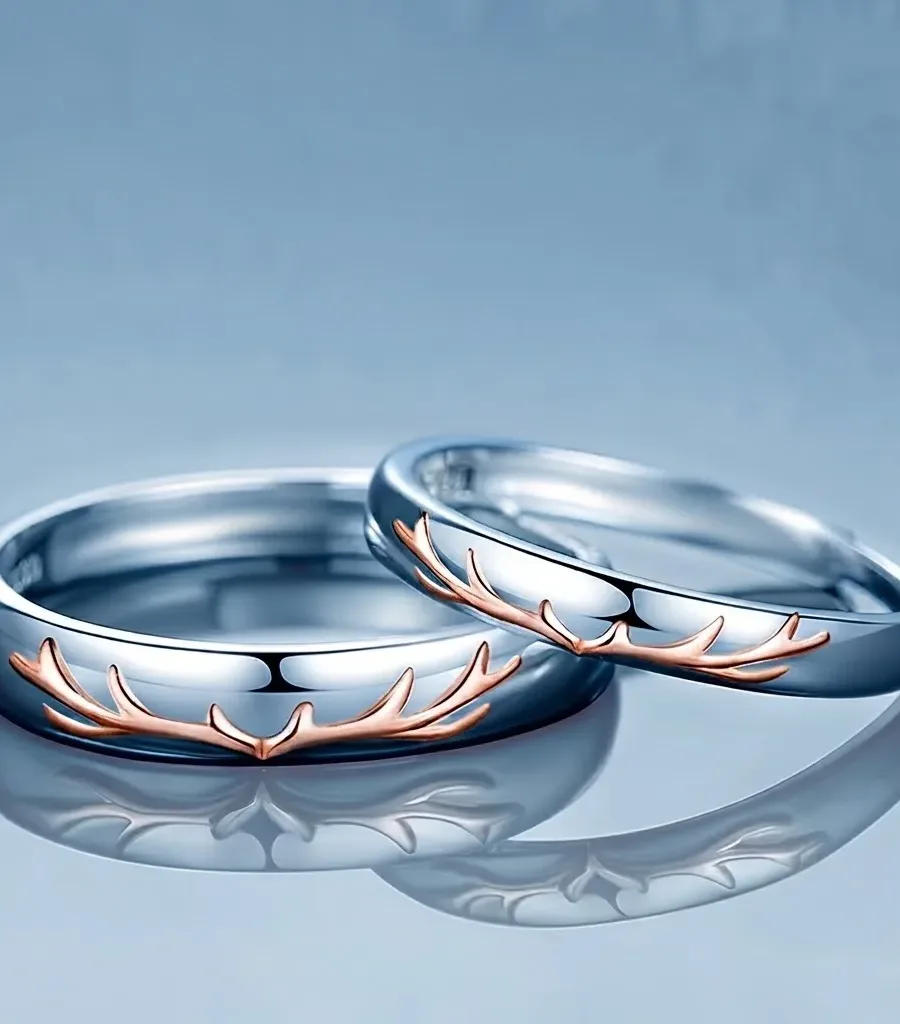 Deer-Themed Couple's Open-Finger Rings