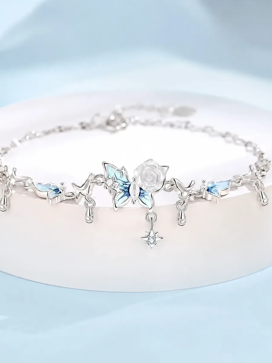 Camellia Butterfly Silver-Tone Bracelet