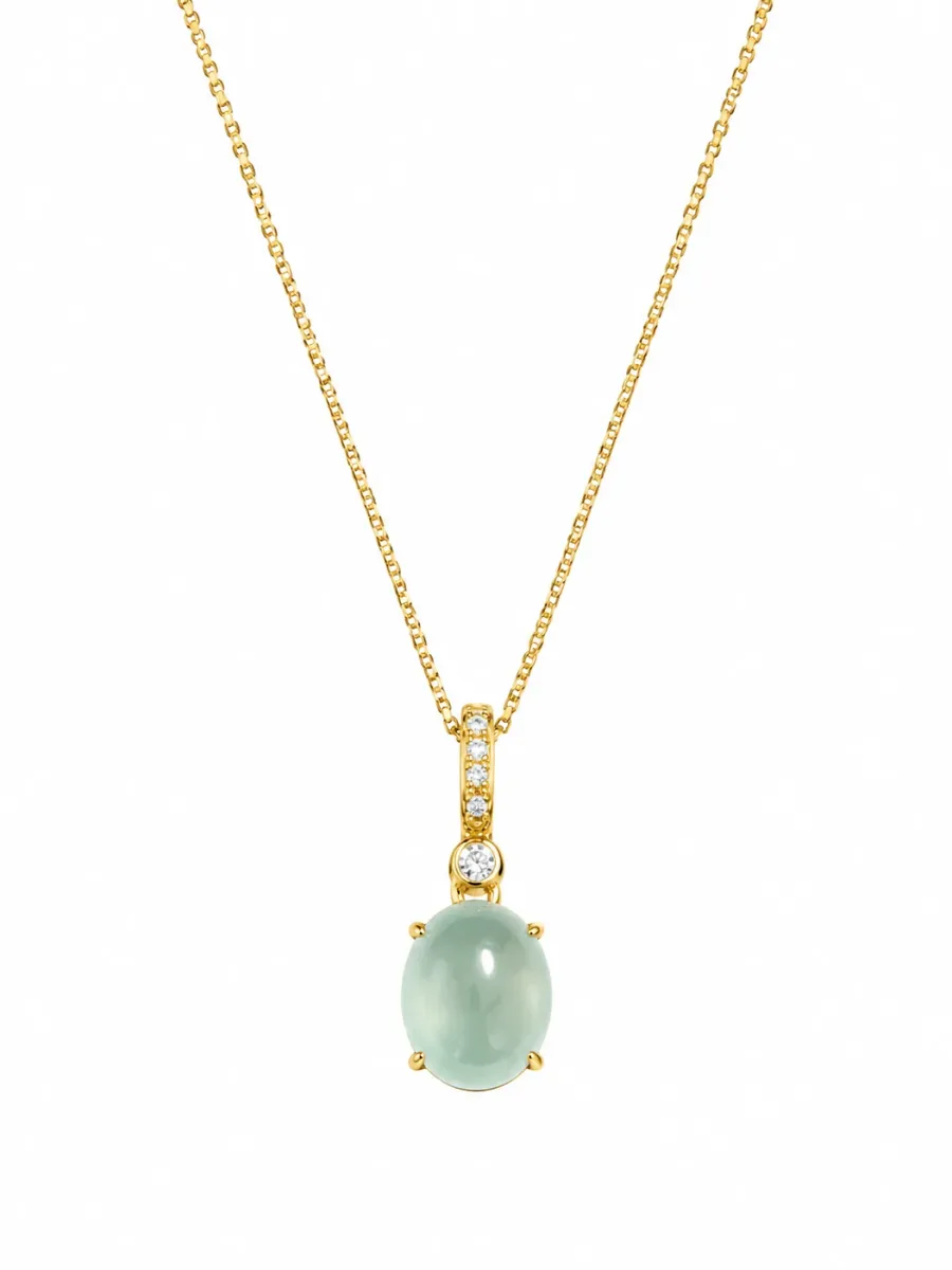 Golden Green Jade Oval Pendant Necklace