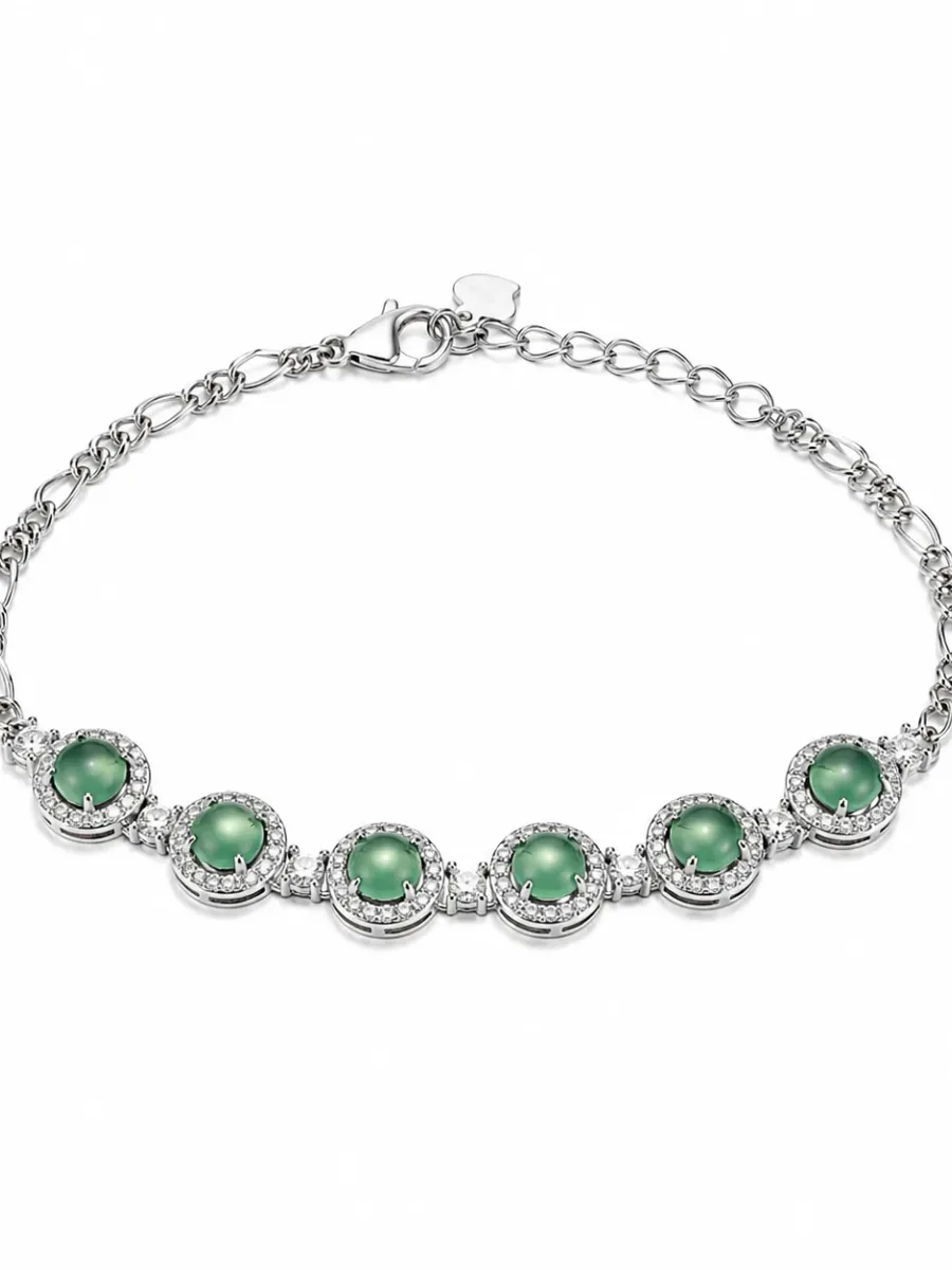 Silver-colored Greenstone Round Bead Bracelet