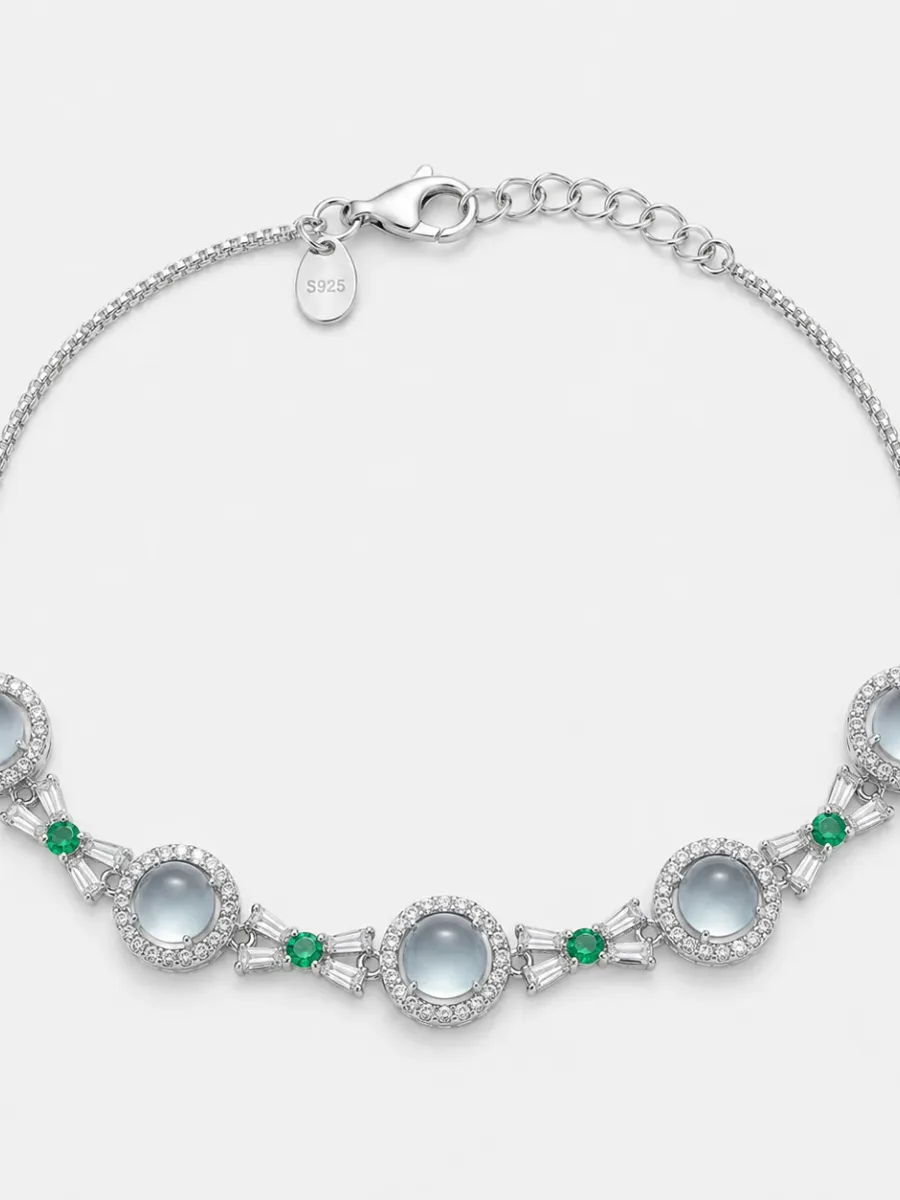 Moonstone Green Crystal Silver Bracelet