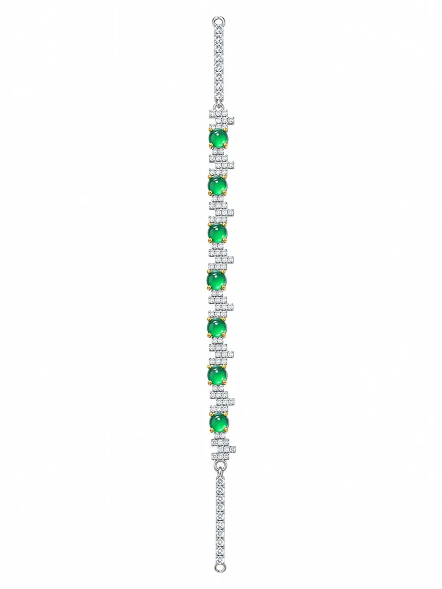 Green Gemstone Diamond Accent Bracelet