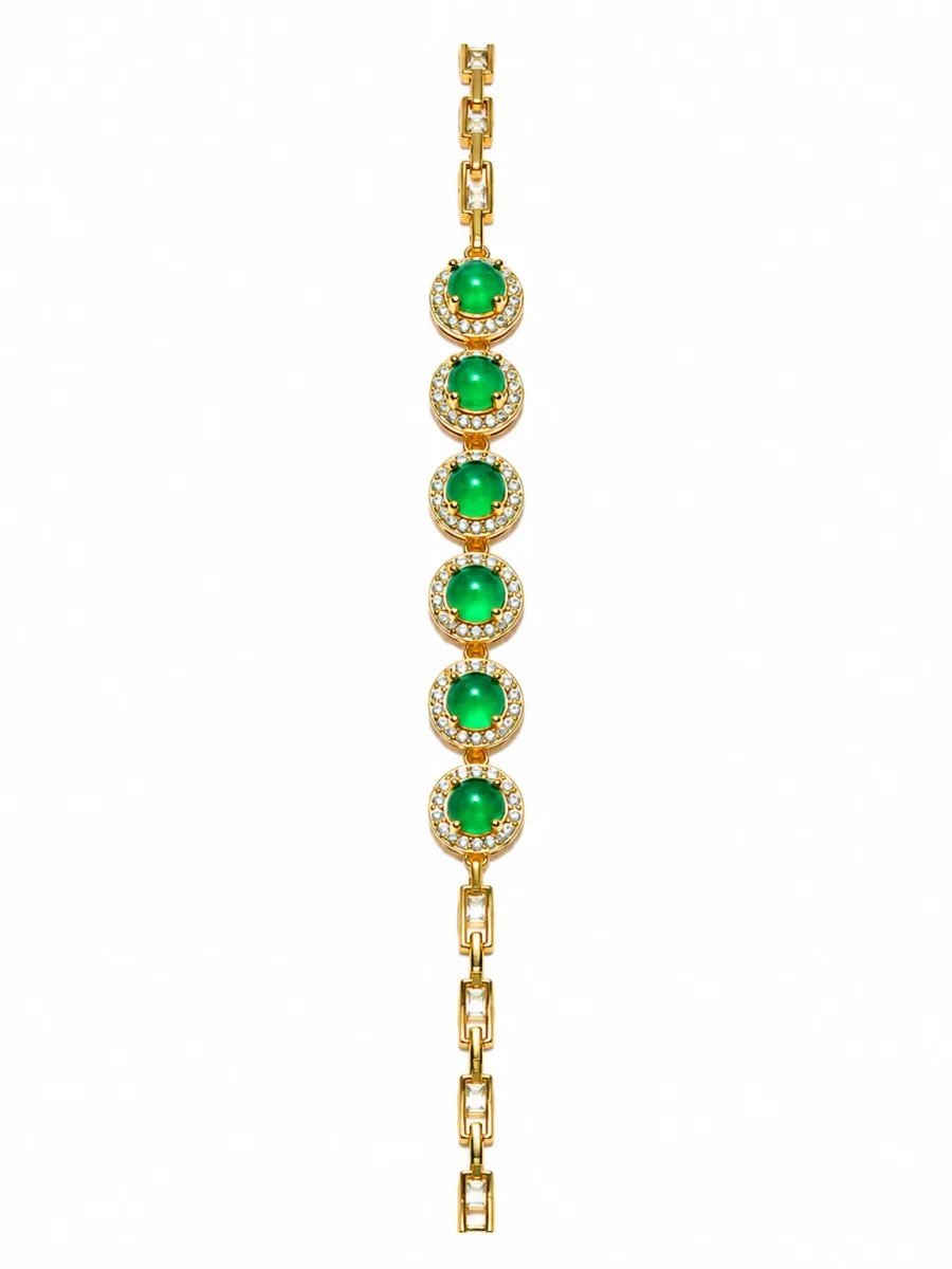 Green Gemstone Halo Gold Bracelet