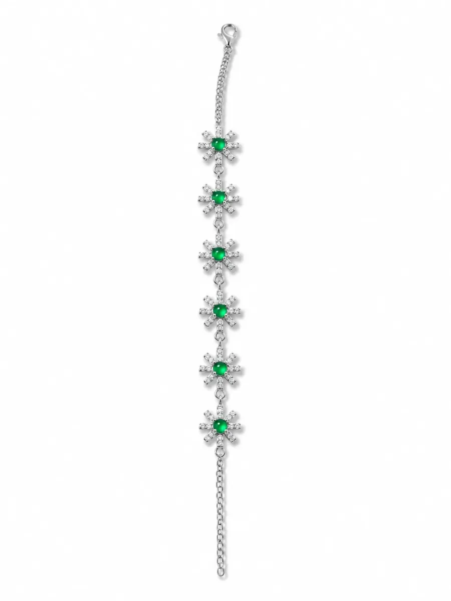 Greenstone Snowflake Silver Bracelet