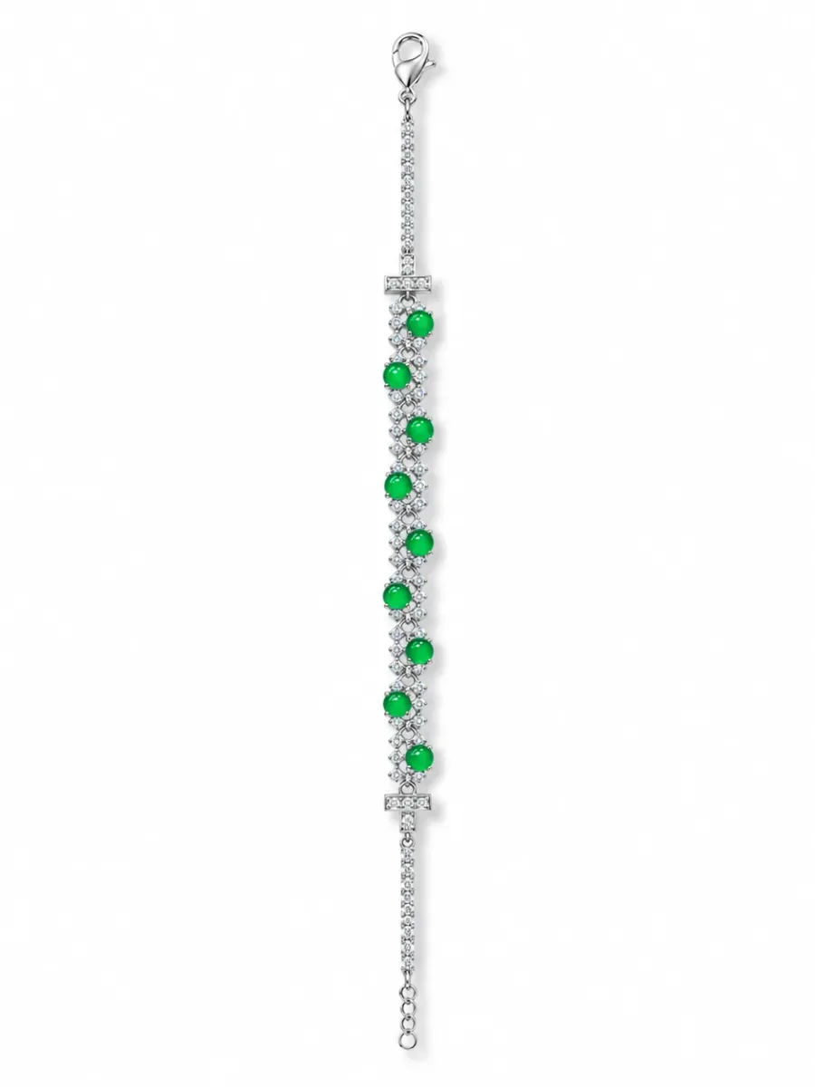 Greenstone Braided Zirconia Silver Bracelet