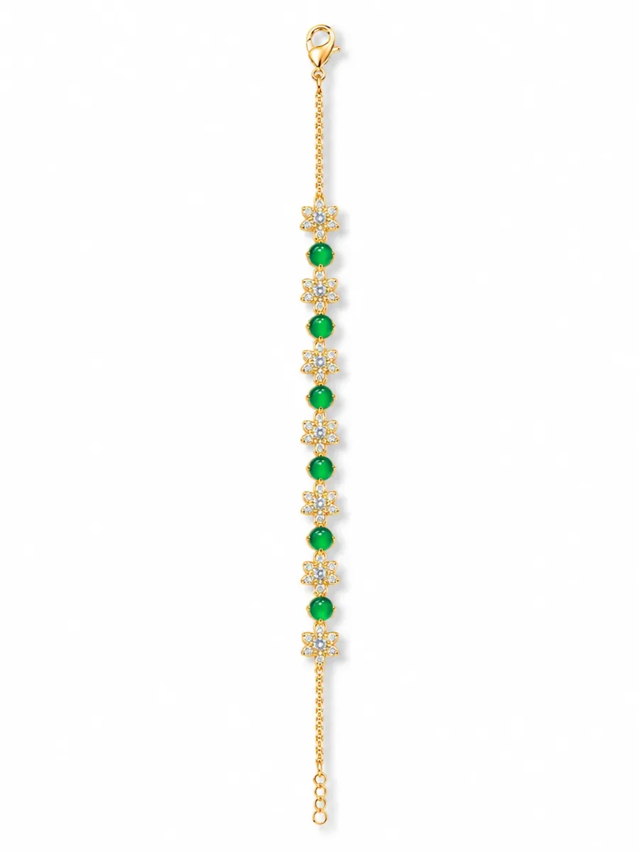 Greenstone Flower Gold Bracelet