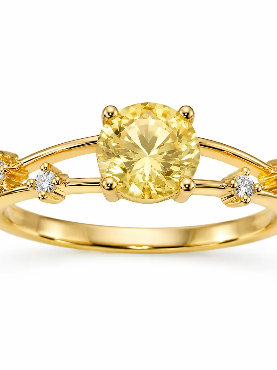 Golden Round Topaz Diamond Ring