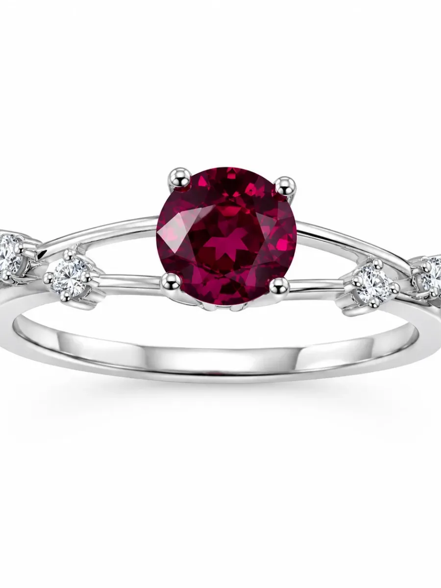 Silver round ruby and diamond ring