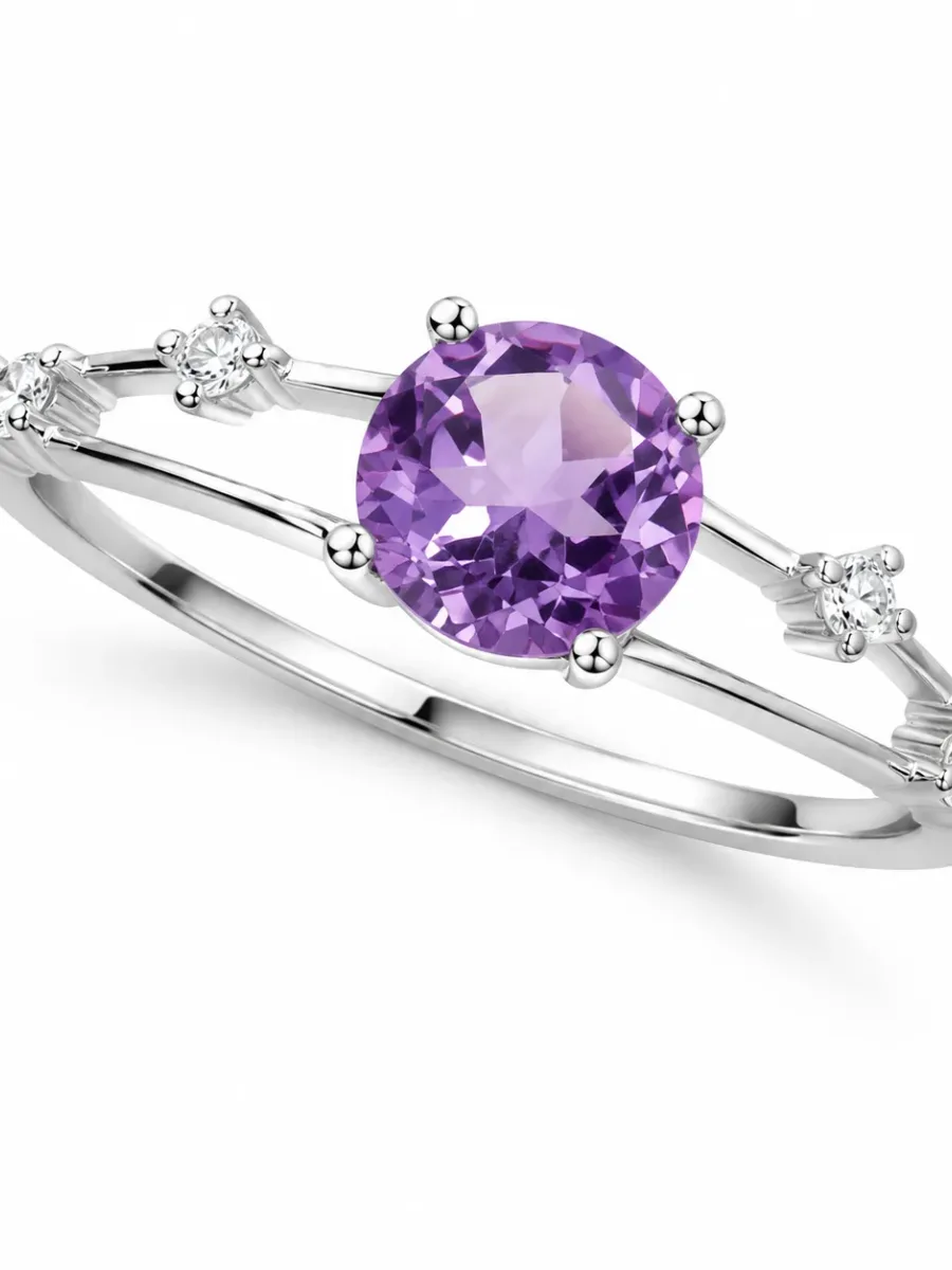 Silver Oval Amethyst and Diamond Ring