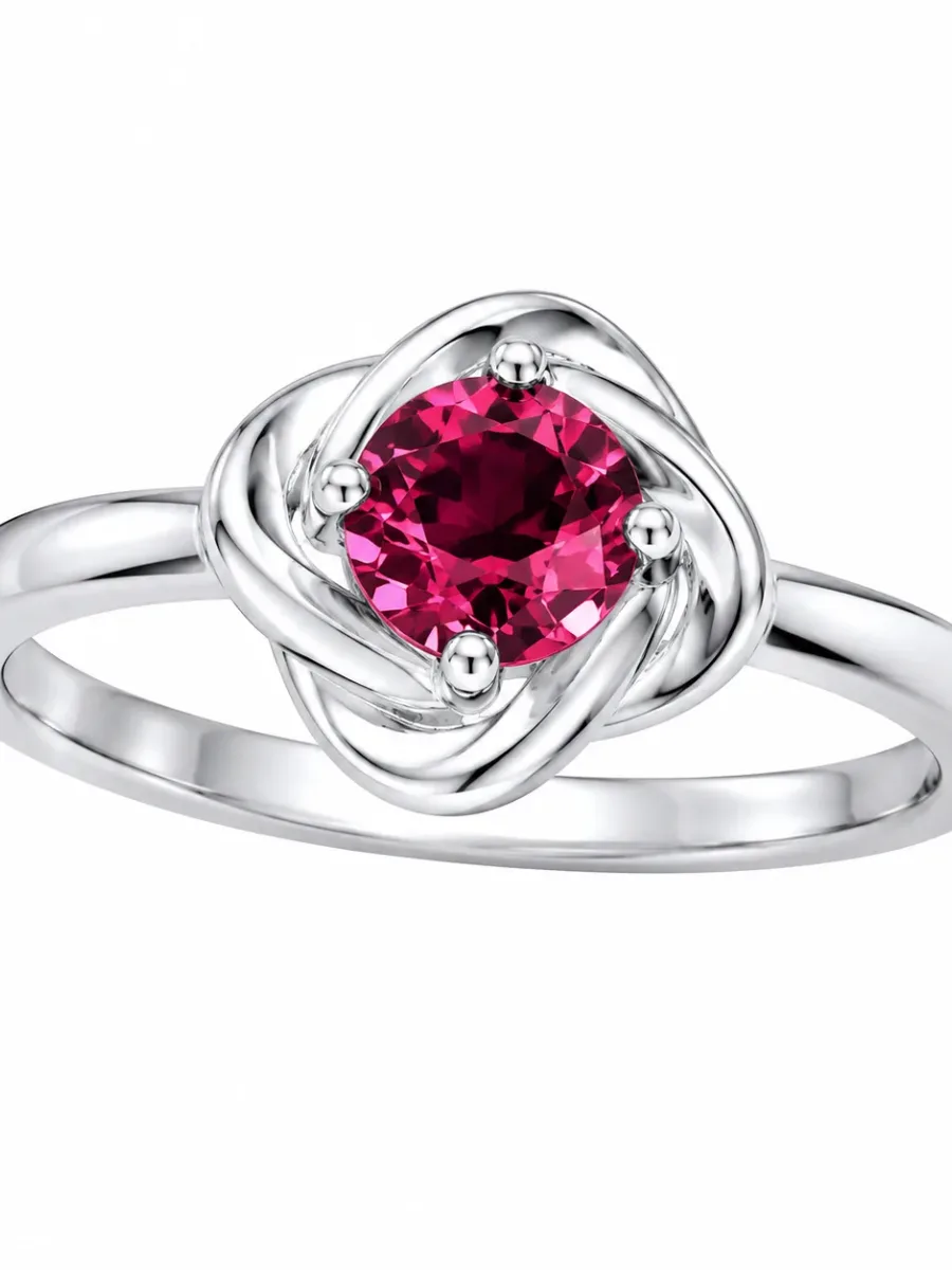 Silver-colored rose-knot ruby ring