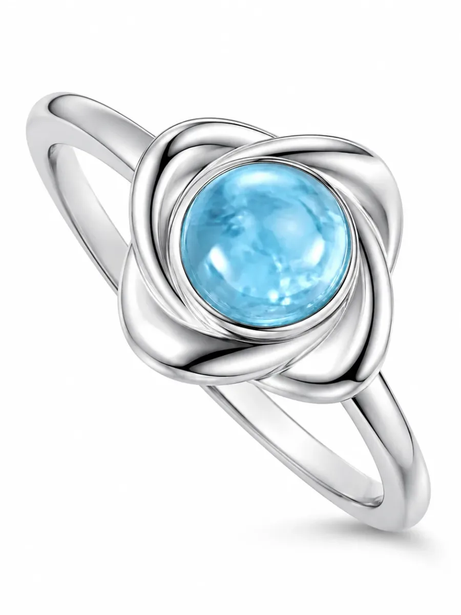 Silver Flower Knot Blue Stones Ring