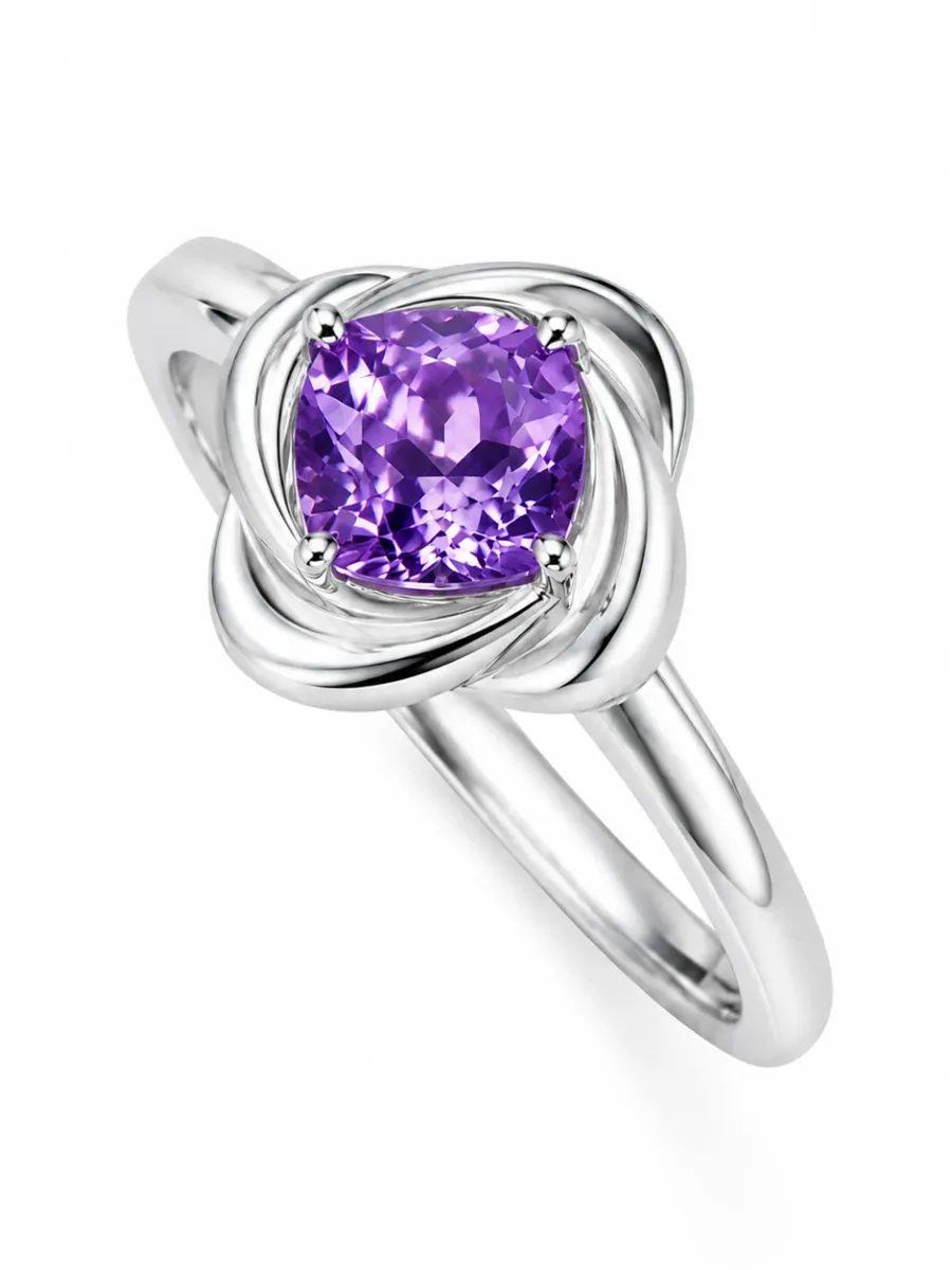 Silver Flower Knot Amethyst Ring