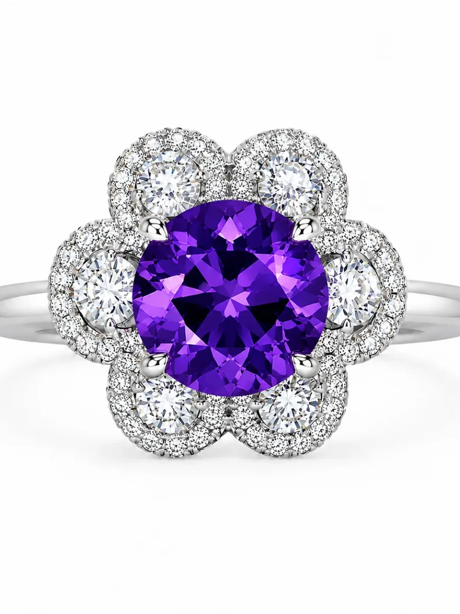 Silver Amethyst Flower Ring