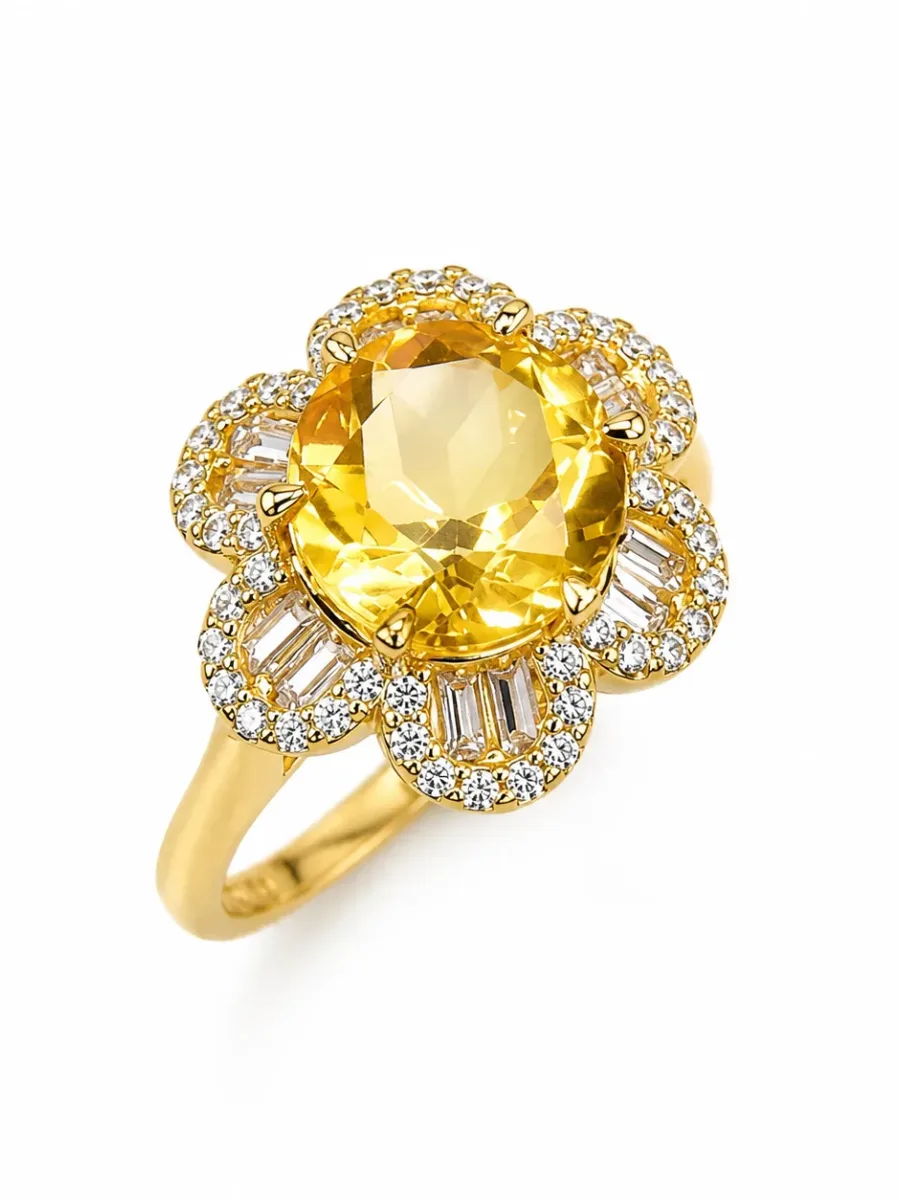 Golden Topaz Flower Ring