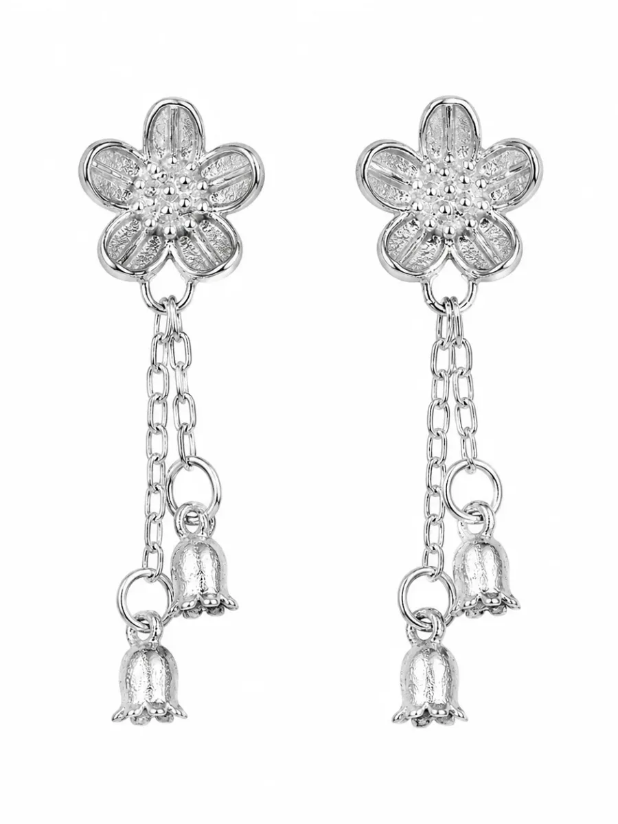 Silver Flower Tassel Earrings