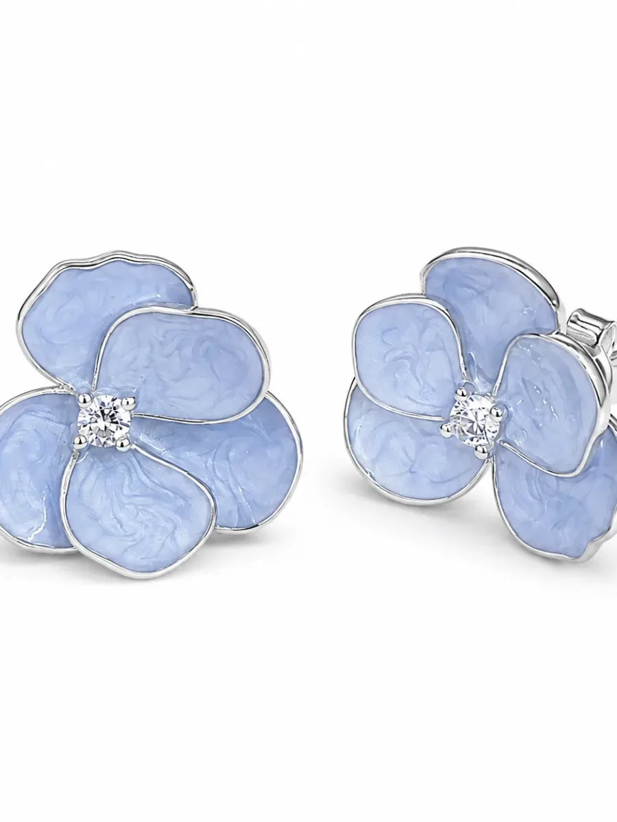 Silver and Blue Floral Earrings