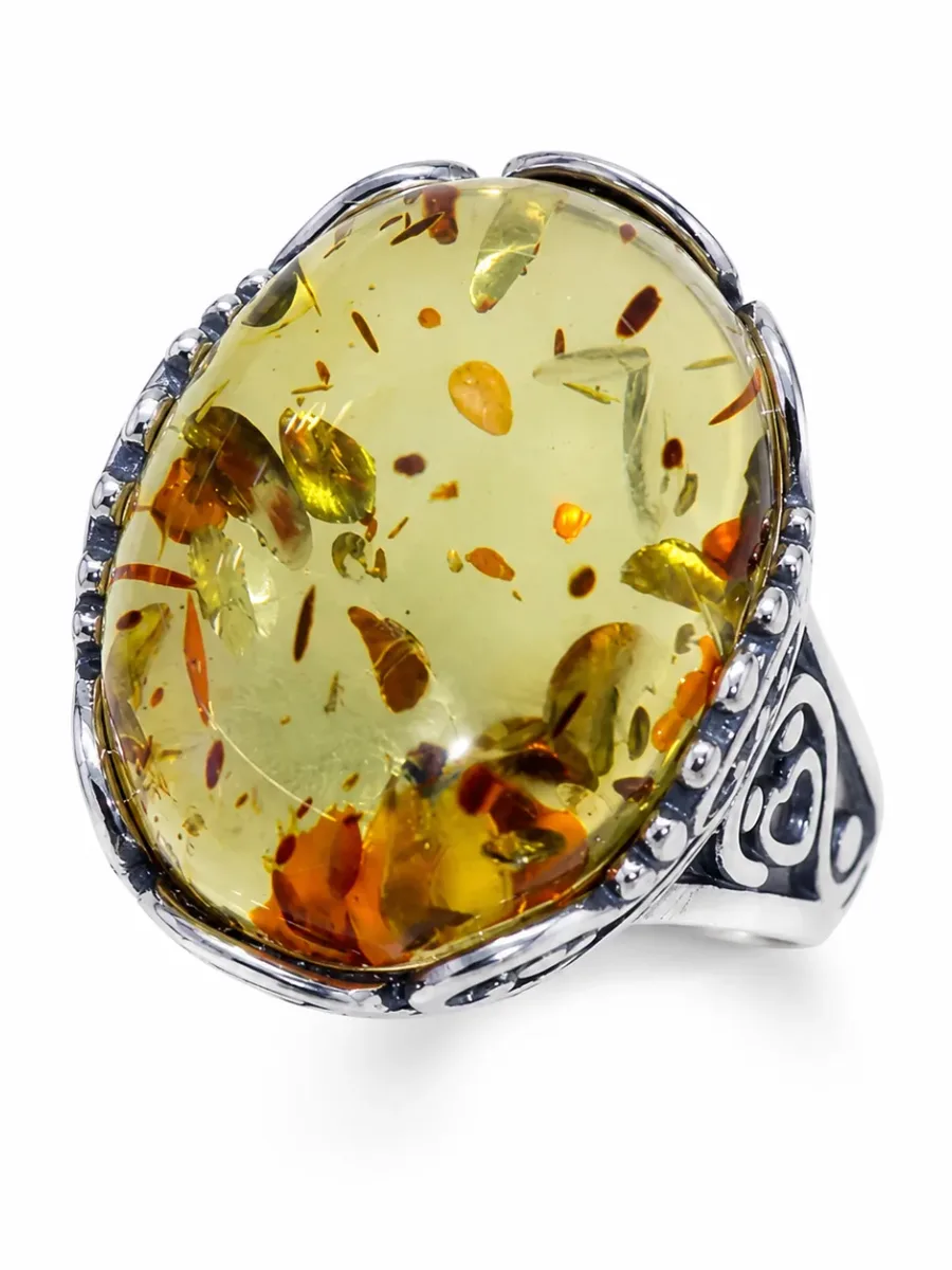 Silver and amber vintage ring