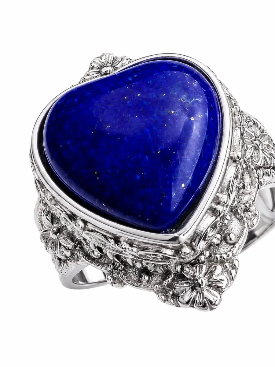 Silver Starry Night Blue Heart Vintage Ring