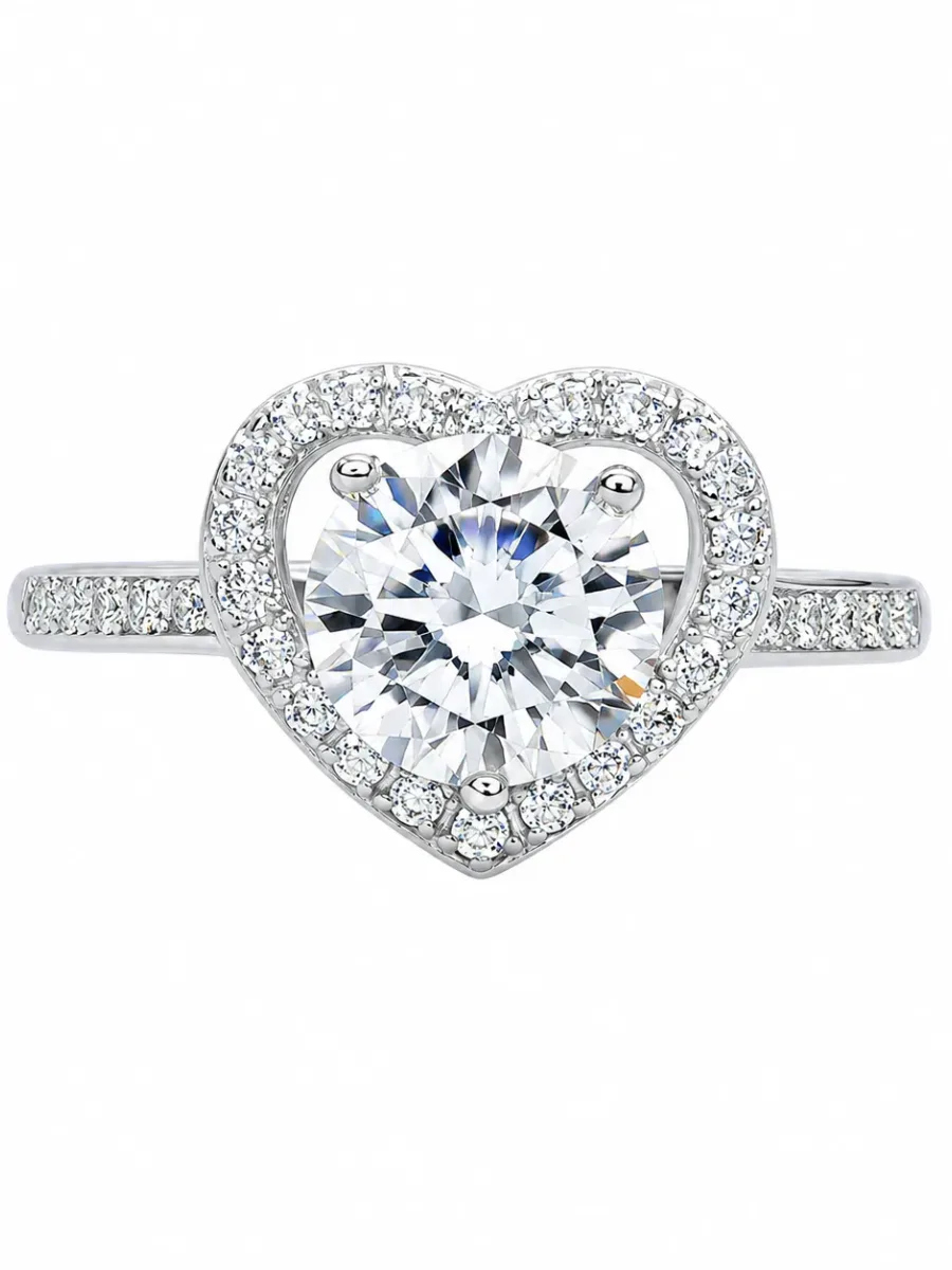 Silver Heart Stones Ring