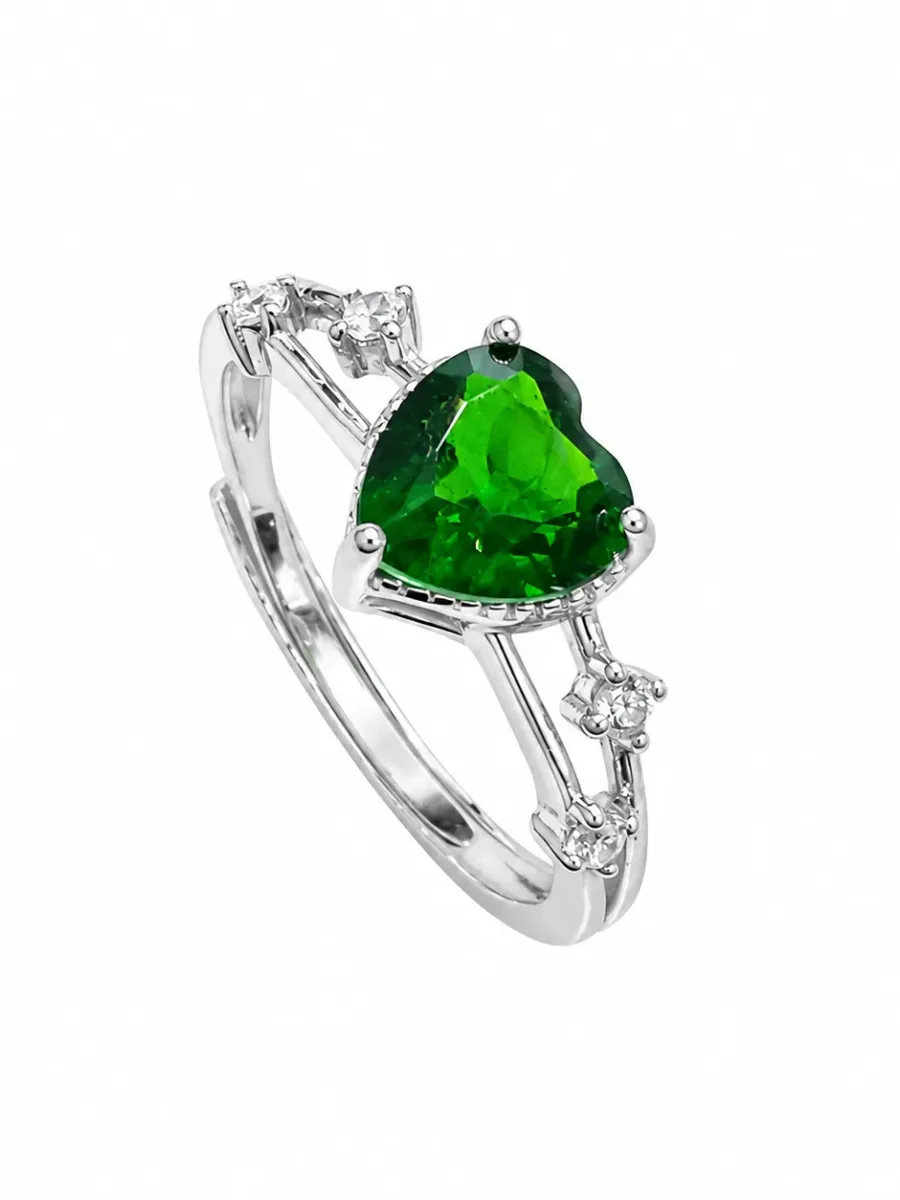 Silver Green Heart Stones Ring