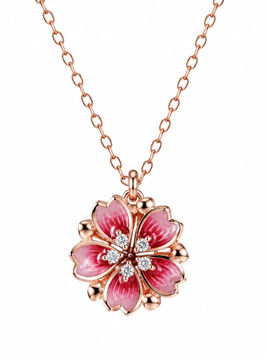 Pink Gold Magnetic Cherry Blossom Transformer Necklace