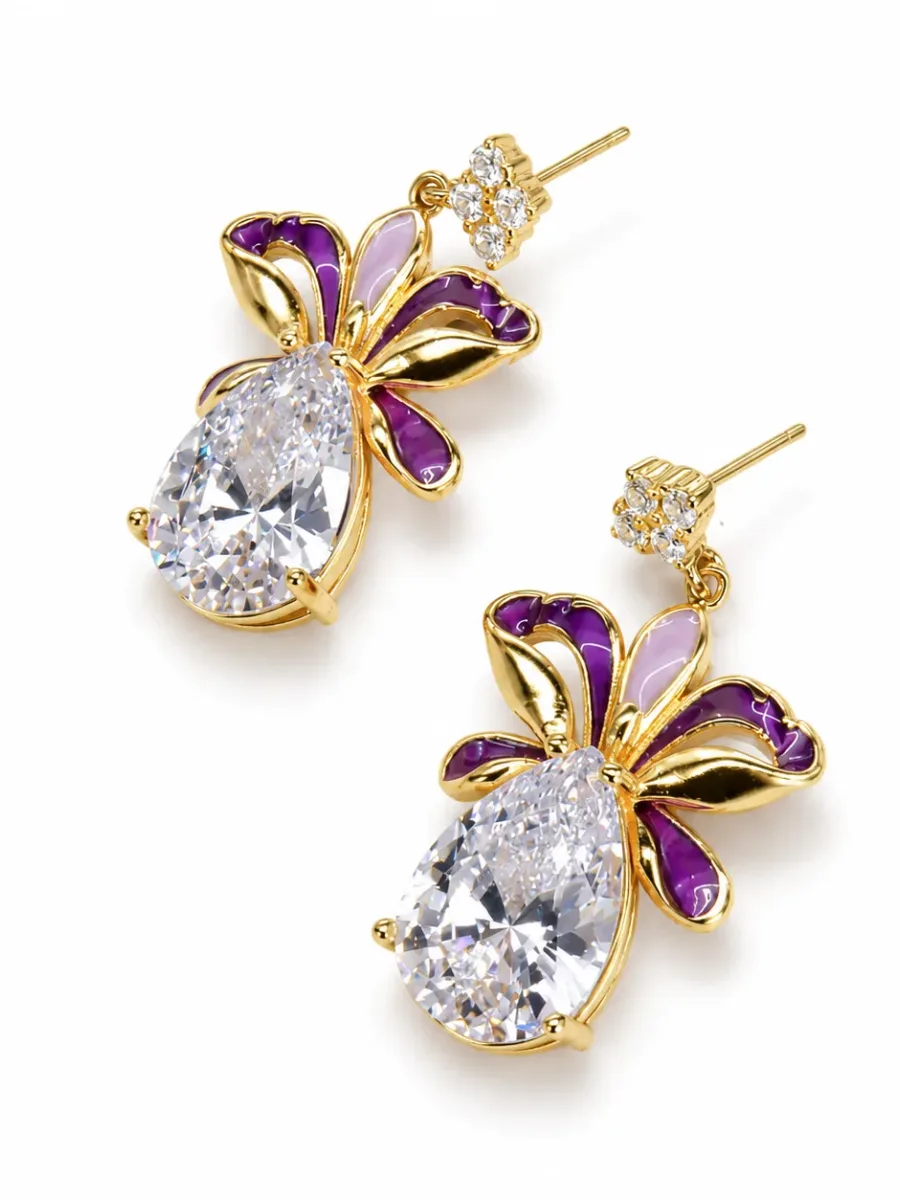 Purple Charm Floral Drop Earrings