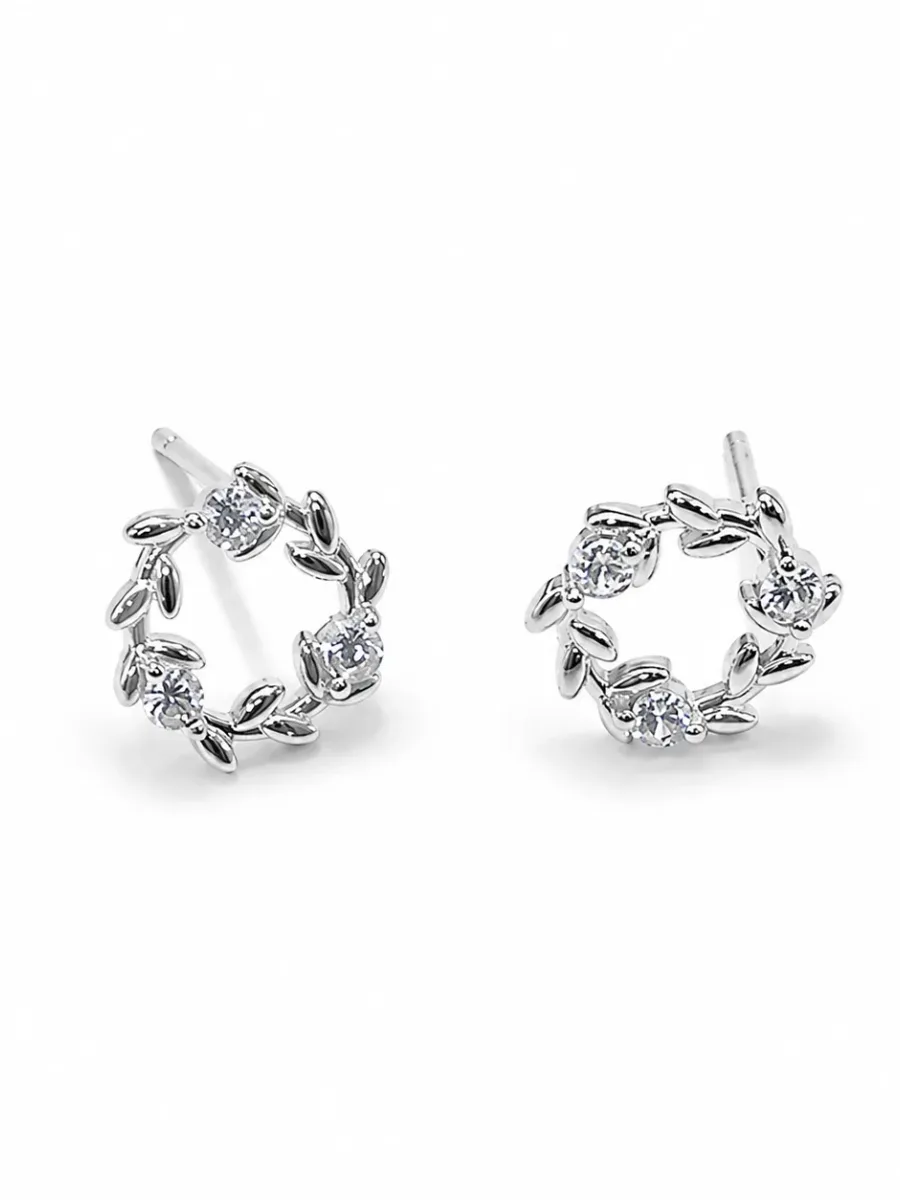 Silver-Leaf Zircon Earrings