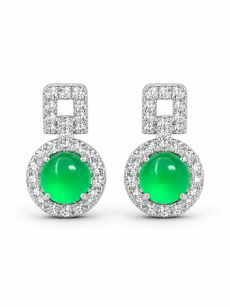 Emerald Earrings with Square-Shaped Settings