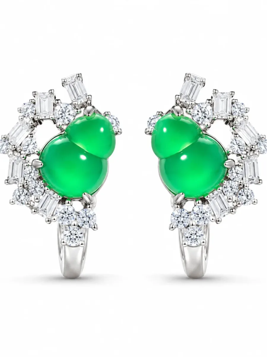 "Fortune Gourd and Emerald Shadows" Jade Earrings