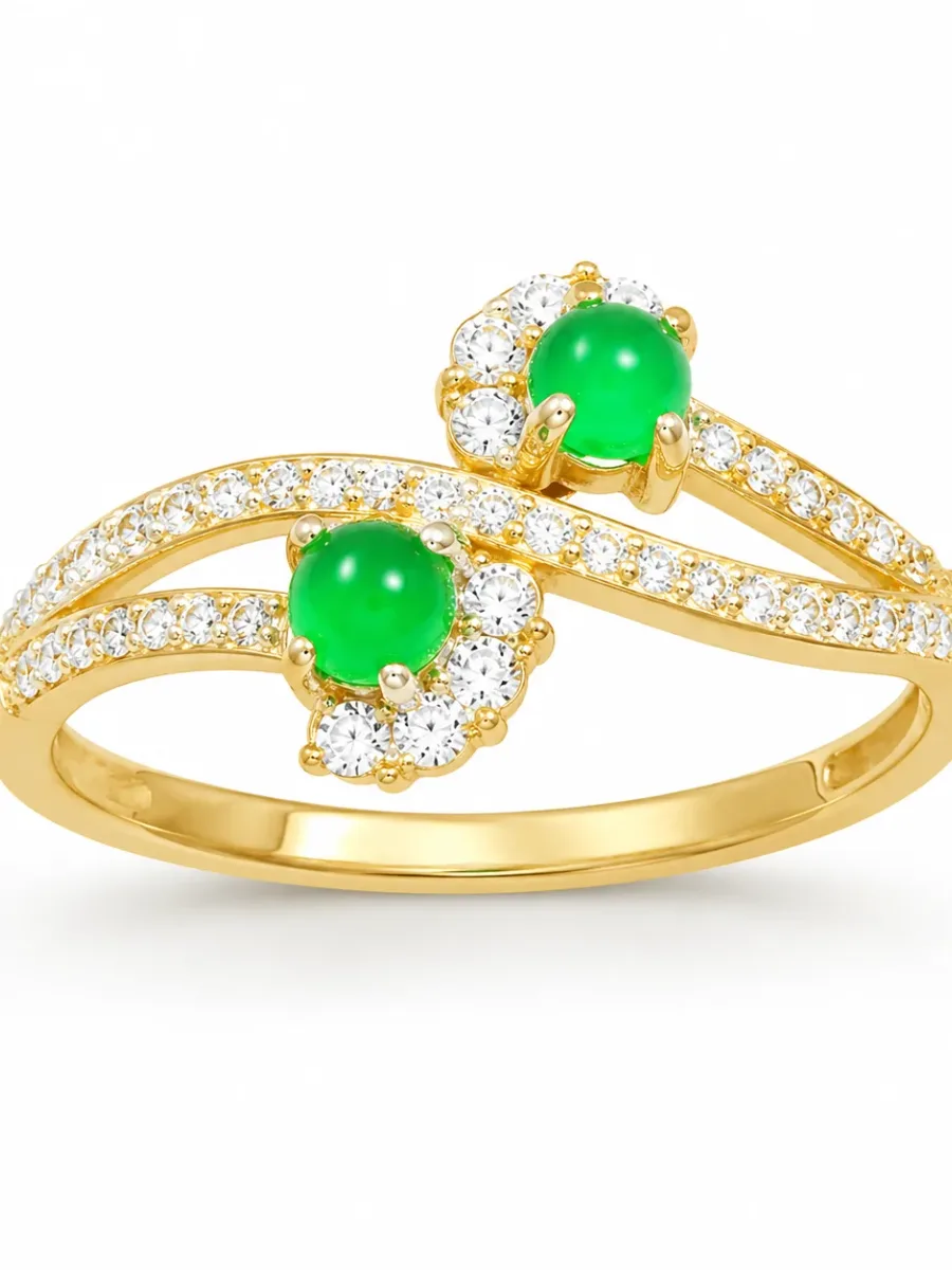 Double Flower Emerald Open-Band Ring