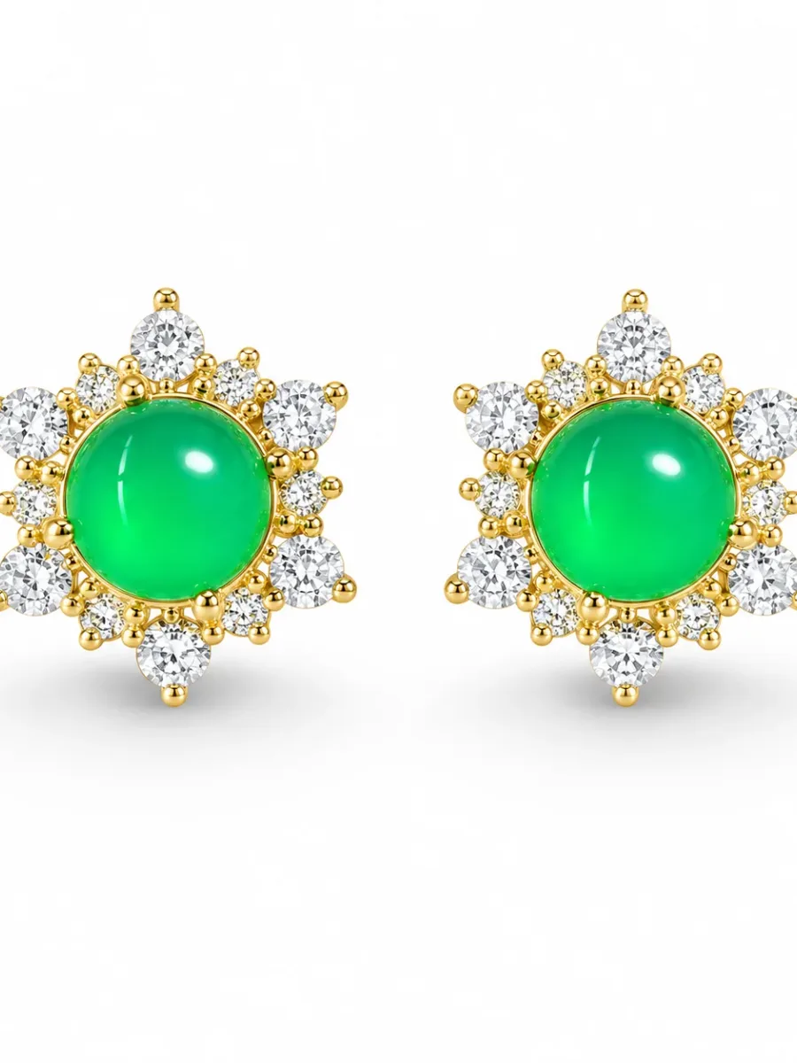 Emerald Earrings with a Floral Crown Design