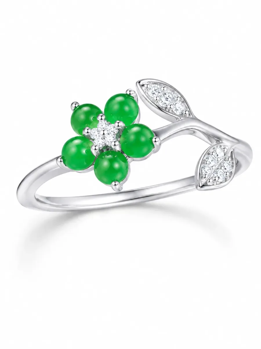 Emerald Ring with "Language of Flowers" Design
