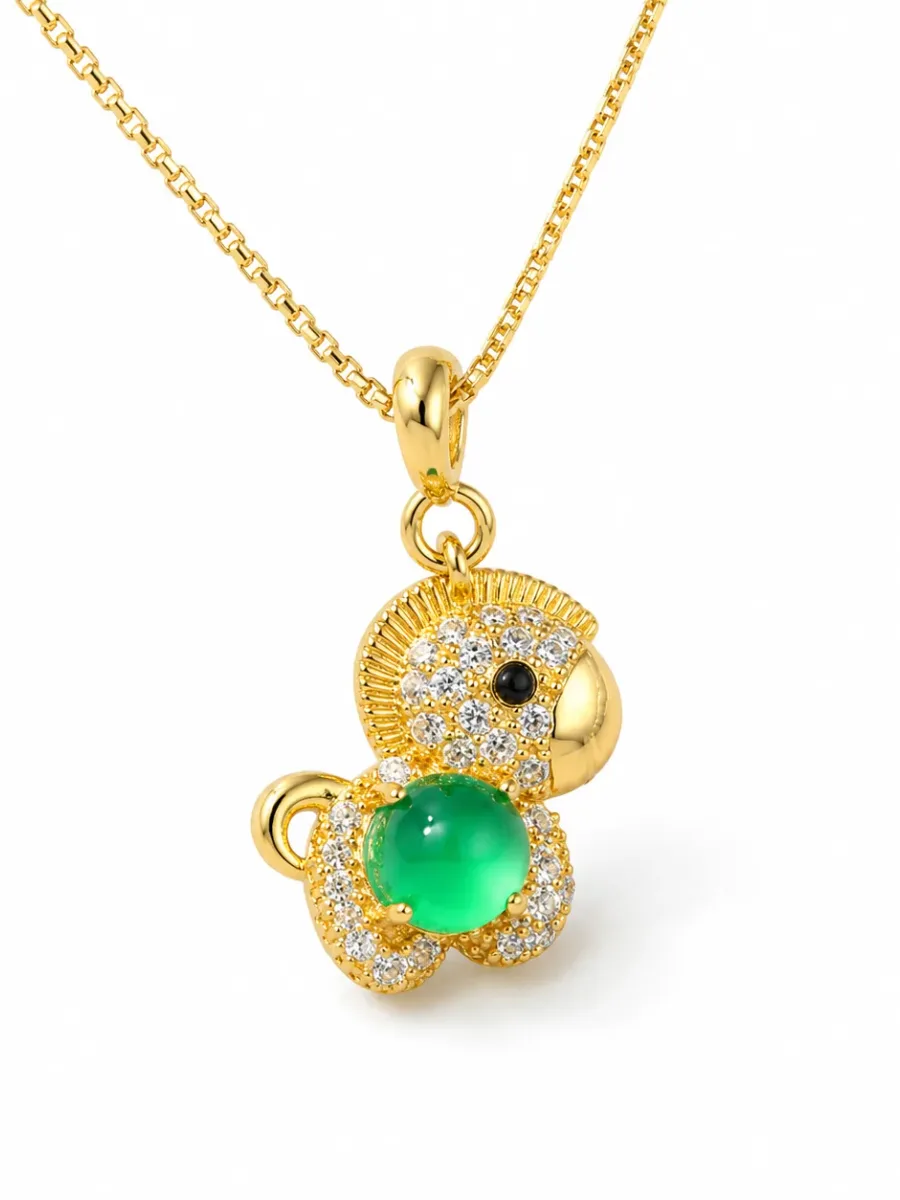 Jade Necklace with a Lucky Rabbit Holding a Jadeite Stone