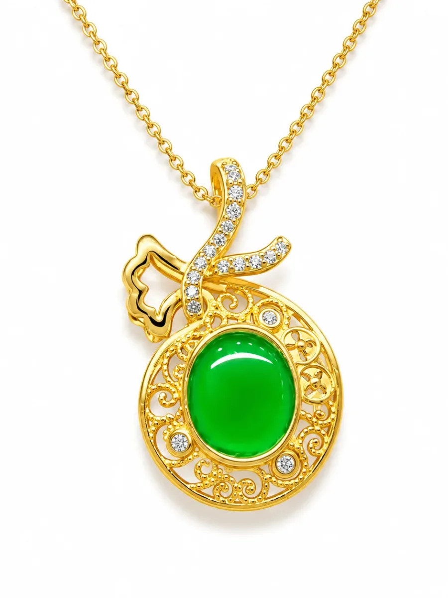 Emerald-Toned Openwork Jade Necklace