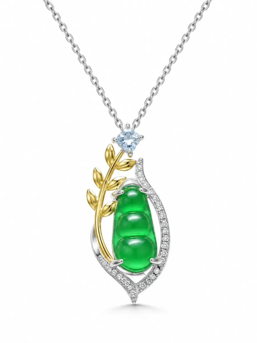Jade Necklace with Green Vines and Lucky Beans