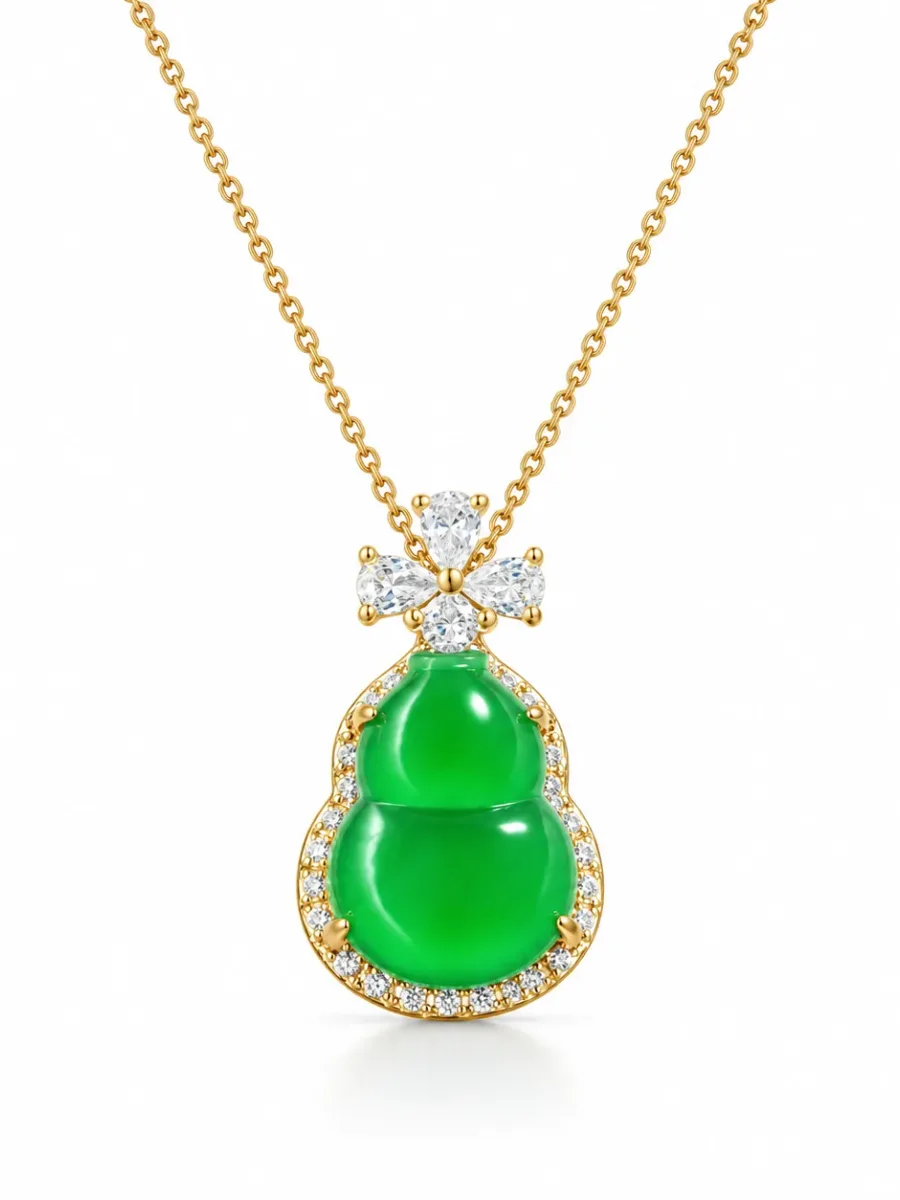 Jade Necklace with Gourd and Flower Knot Design