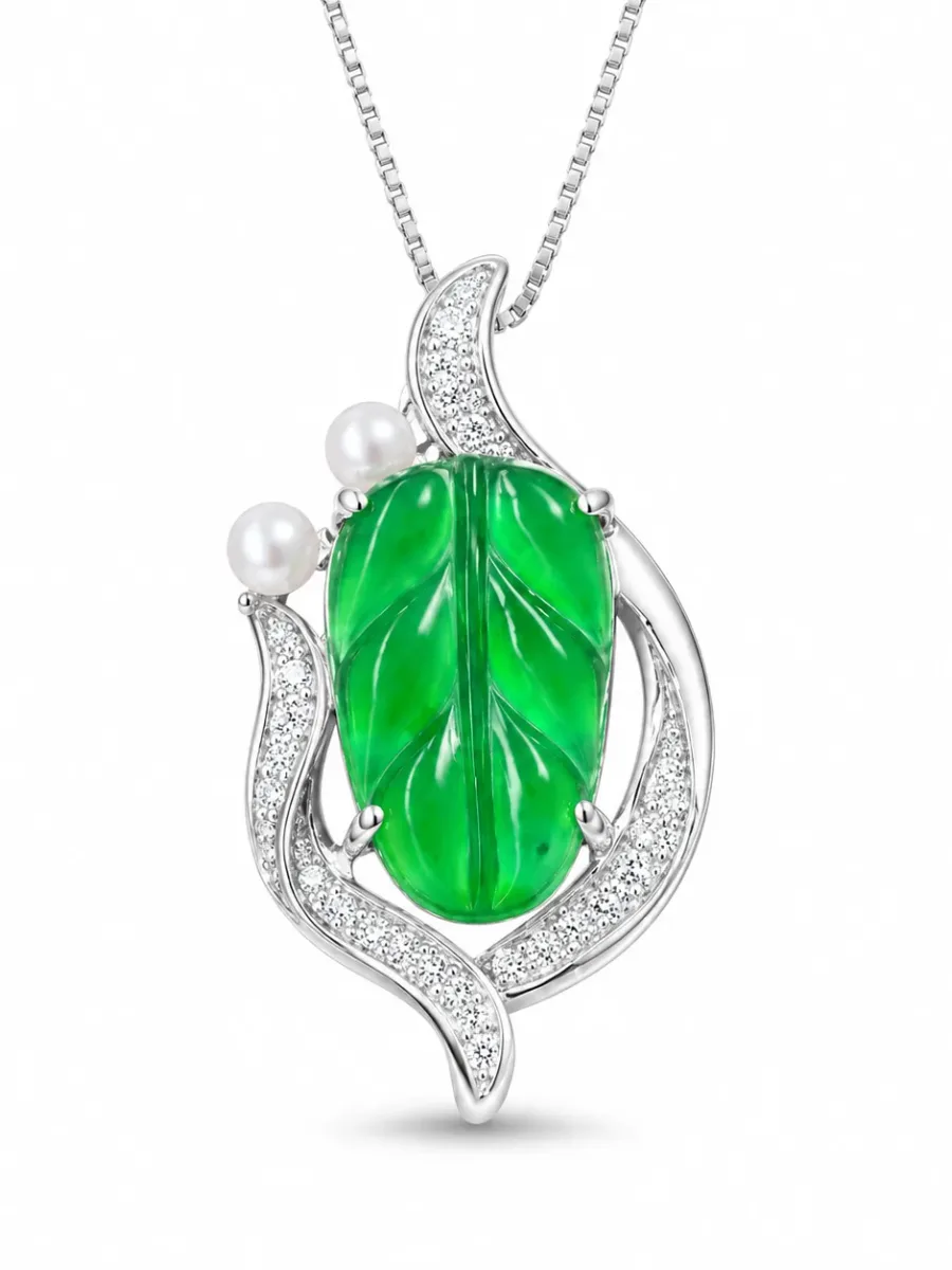 Emerald Leaf Pearl Streamlined Pendant