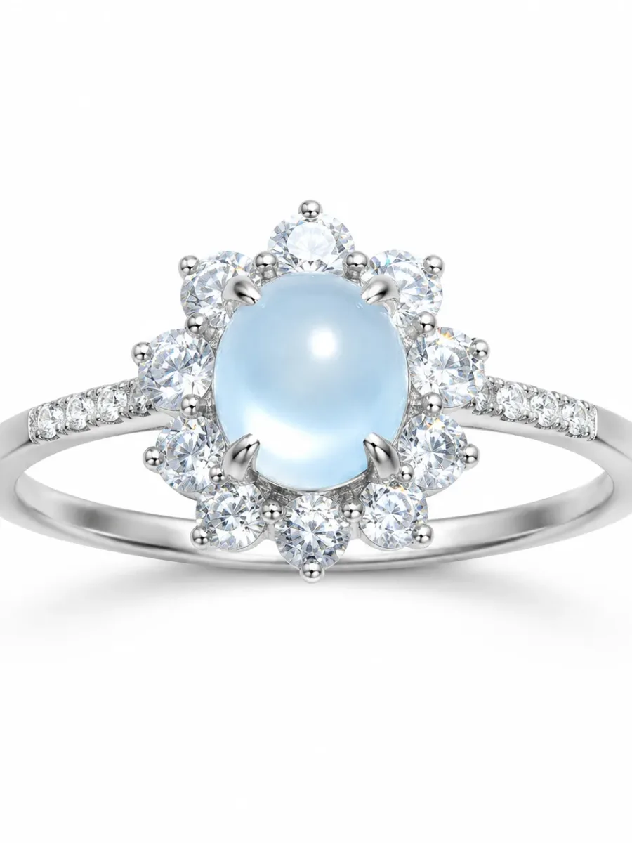 Ice-Blue Flower-Shaped Crown-Style Burmese Jade Ring