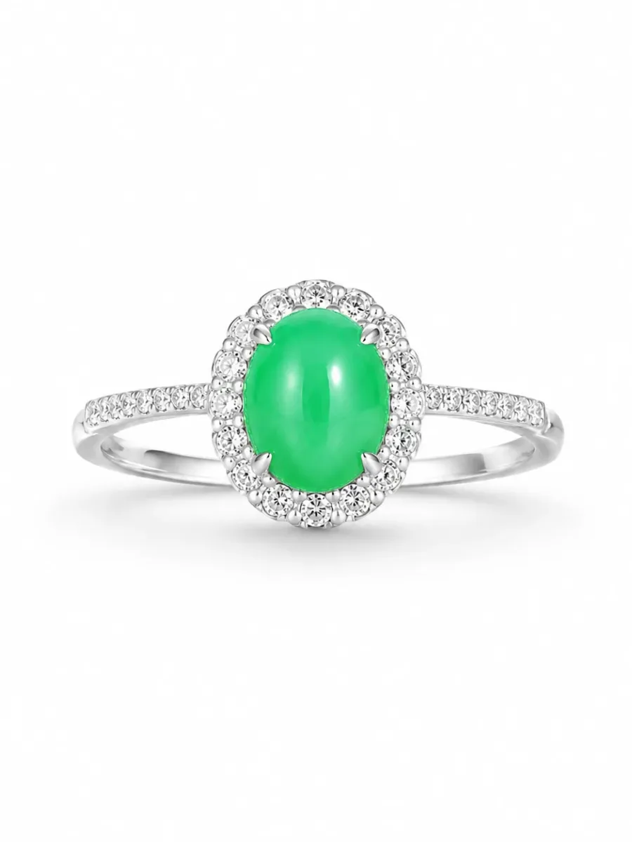 Emerald Ring with Oval-Shaped Burmese Jade