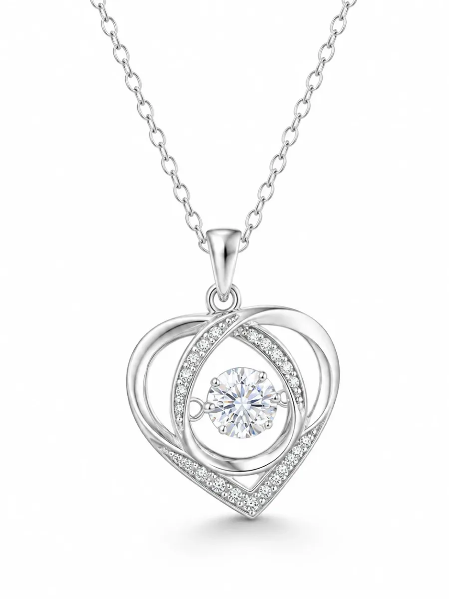 S925 Silver Heart-Shaped Streamlined Rhinestone Necklace