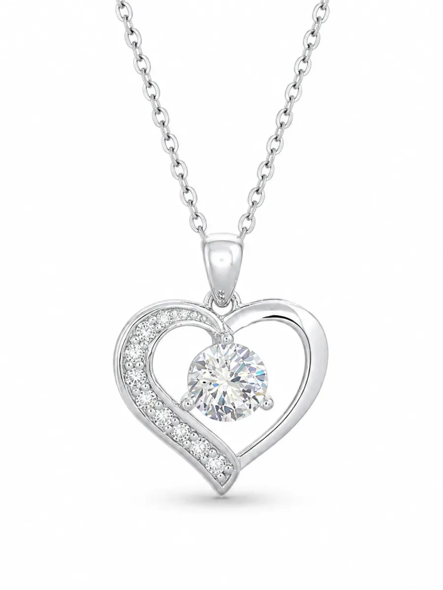 S925 Silver Openwork Heart-Shaped Rhinestone Necklace
