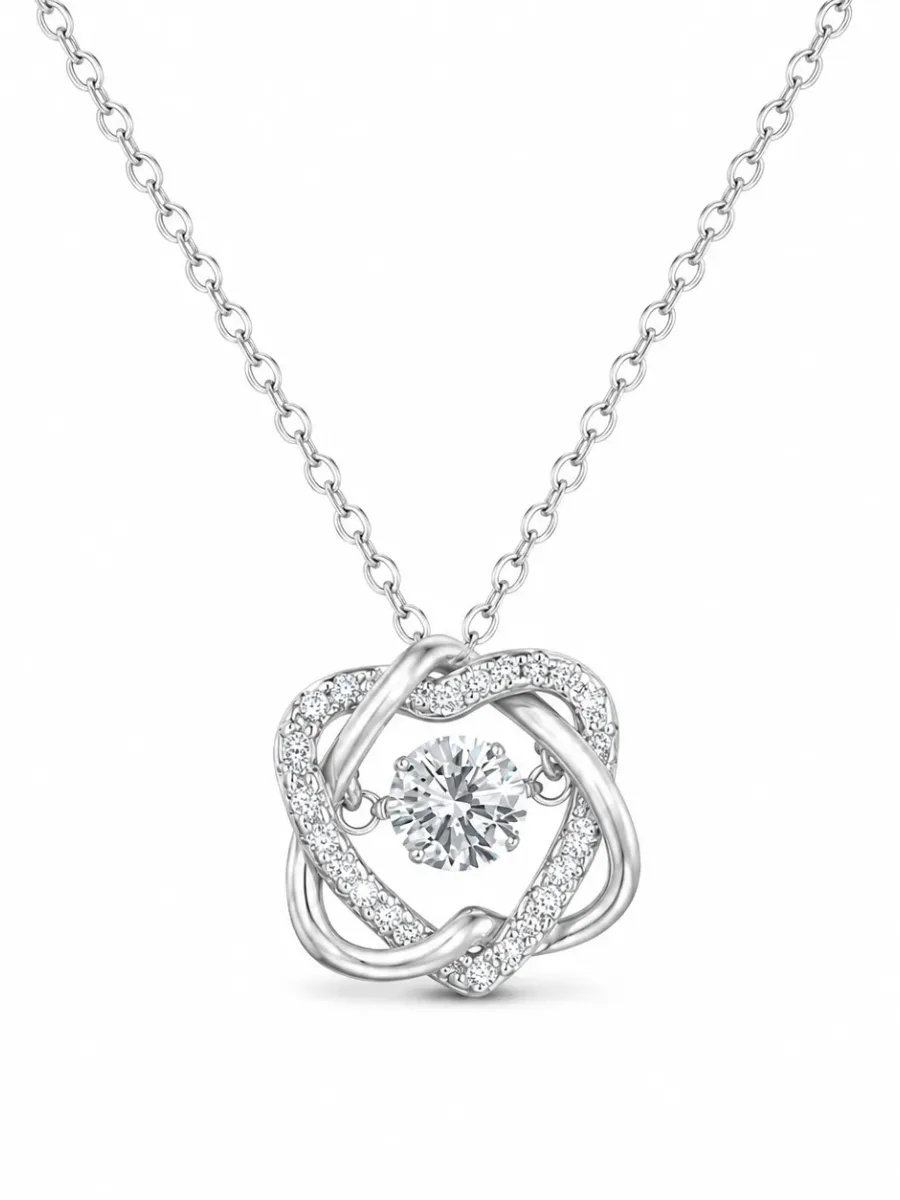 S925 Silver Interwoven Heart-Shaped Rhinestone Necklace