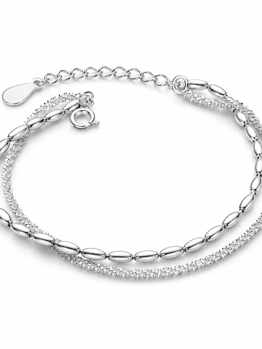 S925 Silver Double-Layer Silver Bead and Rhinestone Bracelet