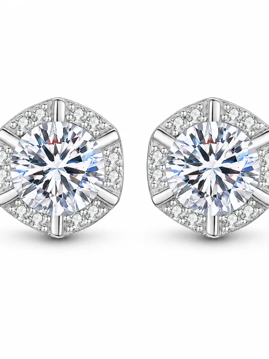 S925 Silver Oval-Cut Center Stone Rhinestone Stud Earrings