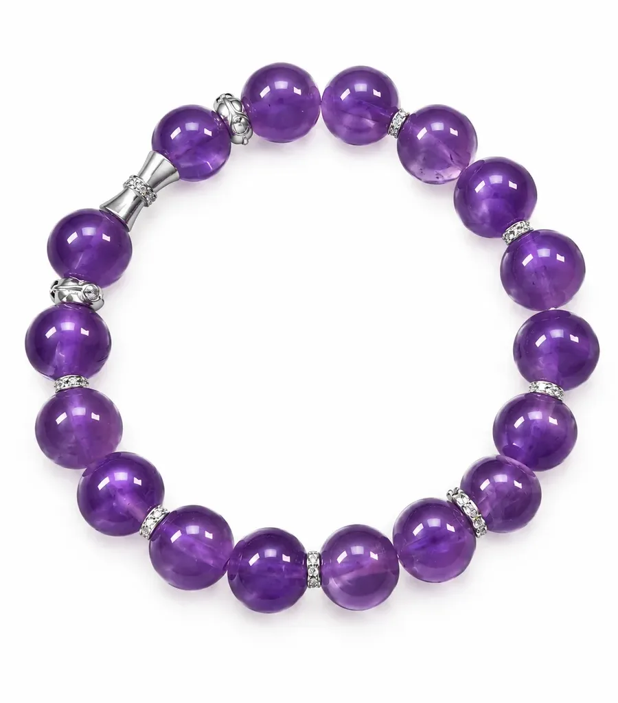 S08# Natural Uruguayan Amethyst S925 Sterling Silver Bracelet with Micro-Set Rhinestones